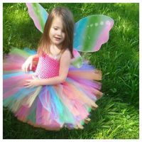 Girls Rainbow Tutu Dress Kids Crochet 2Layers Tulle Dress Ballet Tutus with Butterfly Wing Children Birthday Party Costume Dress  by Hs2023