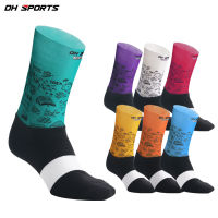 DH Sports Printed Cycling Socks Anti-slip Professional MTB Road Bicycle Socks Men Women Racing Running Socks calcetines ciclismo