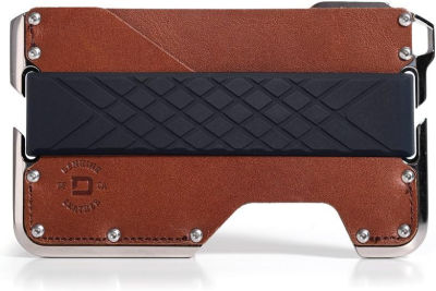 DANGO PRODUCTS Dango D02 Dapper 2 EDC Wallet - Made in USA - Genuine Leather, Nickel-Plated CNC-Machined Aluminum, RFID Blocking, 2 Oz. Golden Whiskey Brown/Polished Nickel