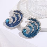 Dmari Women Brooch Korean Strange Fantasy Sea Wave Lapel Pins Crystal Blue Ocean Badge Party Accessories Luxury Jewelry For Suit