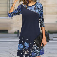 Spring Autumn Fashion O-Neck Mini Dress Vintage Pattern Printed Long Sleeve Party Dress Office Casual Loose Women Dress Vestidos