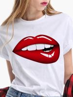 ✟☬ Lips Saying Tee Female Soft T Shirt Short Sleeve Crewneck shirts