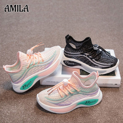 AMILA รองเท้าผ้าใบเด็ก เด็กชายและเด็กหญิงตาข่ายกันแมลงระบายอากาศได้รองเท้าวิ่งแบบเบาสบายใส่สบาย