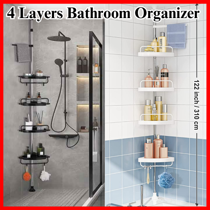 Bathroom Organizer 4 Layer Shower Caddy, Rust-Proof Corner Shower Shelf ...
