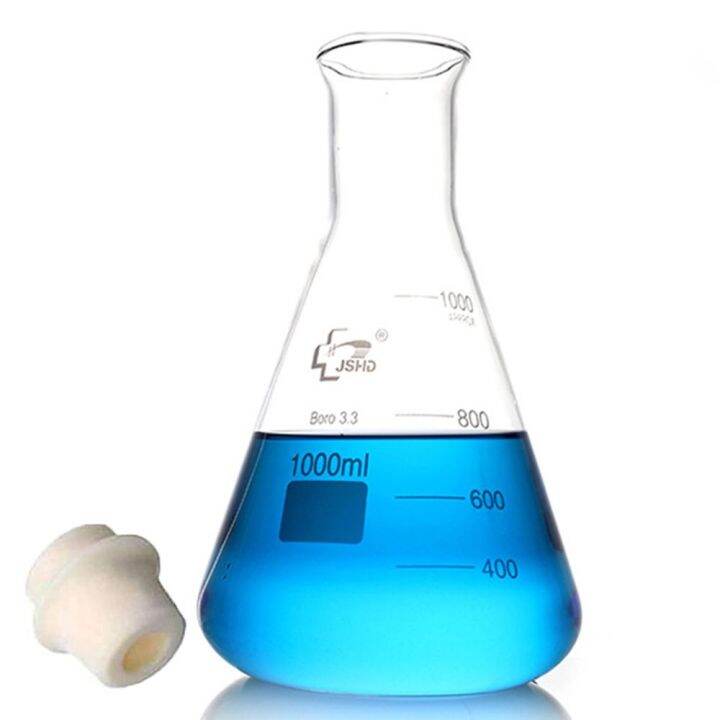 NNBFRT 1000mL Glass Erlenmeyer Flask with Rubber Stopper Narrow Mouth Borosilicate Glass Flask