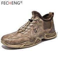 FECHENG 2023 ยี่ห้อผู้ชายรองเท้าหนังแท้รองเท้าบุรุษสบายผู้ชาย Loafers กลางแจ้งรองเท้าผ้าใบแฟชั่นผู้ชายรองเท้าแบนขนาด46