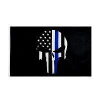 90x150cm first responder police thin blue line skull bone Flag