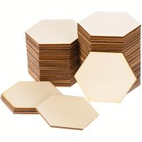 【YF】⊕✈☈  50pcs Unfinished Hexagon Pieces Cutouts Blank Wood Slices Slabs