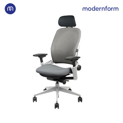 Modernform เก้าอี้ Steelcase  ergonomic รุ่น Leap พนักพิงสูง ระบบโยกแบบเนเทอรัลกลายด์   ขา PLATINUM เบาะเเละพนักผ้าสีเทา เก้าอี้เพื่อสุขภาพ เก้าอี้ผู้บริหาร เก้าอี้สำนักงาน เก้าอี้ทำงาน เก้าอี้ออฟฟิศ เก้าอี้แก้ปวดหลัง