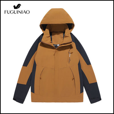 FUGUINIAO ชุดมีฮู้ดสำหรับผู้ชาย,เสื้อแจ็คเก็ตบอมเบอร์แฟชั่นลำลองปีนเขากลางแจ้ง