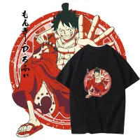 2022 Theatrical Edition ภาพยนตร์สีแดง Luffy เสื้อยืด Luffy แฟชั่น Cal 3D การพิมพ์แขนสั้น Harajuku O-Neck