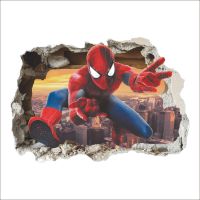 3d stereo effect broken wall stickers spiderman living room TV background decoration