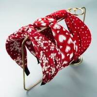 【YF】 Korean Bohemian Retro Headbands Womens Cotton Material Red White Dots Wide-brimmed Knotted Head Buckle Hair Accessories