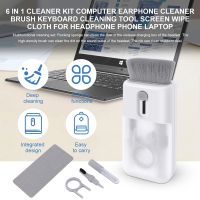 6 in 1 Cleaner Kit Computer Earphone Cleaner Brush Keyboard Cleaning Tool Screen Wipe Cloth for Headphone Phone Laptop