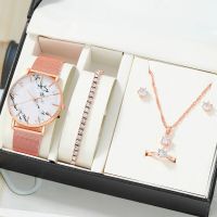 【YF】✳✳  6PCS Set Luxury Necklace Earrings Rhinestone Fashion Wristwatch Ladies Watches