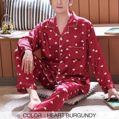 TOP☆LORIOT Pajama Set For Men Satin Printed Pyjama Sleepwear Nightwear Long Sleeve Casual Korean SA0706