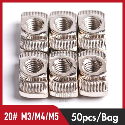 T Nut 2020 Series 50 Pcs M3 M4 M5 Slot Nut Hammer Head Aluminum Profile Accessories Extrusion T-Nut Connector Nickel Plated Nails Screws Fasteners