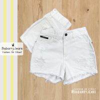 [พร้อมส่ง] Babarryjeans ยีนส์ขาสั้น เอวสูง ยีนส์ขาด สีขาว