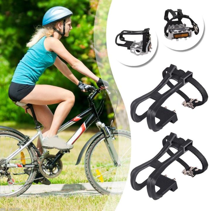 Road Bike Pedals With Double Toe Clips Straps Plastic Cycle Pedal Bike ...