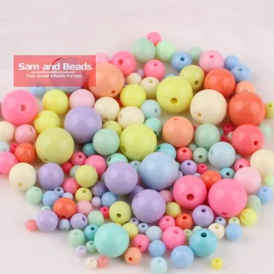 Mixed Ice Cream Candy Pastel Color Acrylic Round Ball Spacer Beads Charms Findings For Jewelry Making AB013