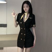 【Hot Sale】 Xue Mengnis new sexy lingerie passion temptation stewardess tight bag hip dress uniform provocative outfit