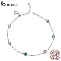 bamoer Silver S925 Chain celet Sterling Silver Colorful Summer celets Fine Jewelry Anti-allergy Gifts for Girl SCB184