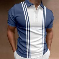 Classic Mens Polo Shirt Summer Stripes Short Sleeve T-shirts Casual Business Button Tops Tee Fashion Polo Shirts Man Clothing