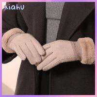 XIAHU หน้าจอสัมผัสหน้าจอ ถุงมือแคชเมียร์ รูปแบบการปัก ตุ๊กตาผ้าหนา ถุงมือสำหรับผู้หญิง 2023ใหม่ ถุงมือขนยาวอบอุ่น กีฬานอกสถานที่