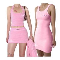 Custom logo Baby Pink Women Clothing Loungewear Suit Terry Towel Tank Top and er Short Two Piece Set Womens Skirt Dresses