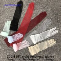 ❒✎ 2023 Fashion 70cm Long Sheer Tulle Gloves Thin Stretchy Full Finger Mittens Mesh Elbow Wedding Bride Gloves Halloween Accessory