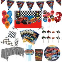 【JIU YU】✳❒♦  Talheres de papel descartáveis de Blaze and the Monster Machines Tema Prato e balões Racing Car Fontes do partido Baby Shower