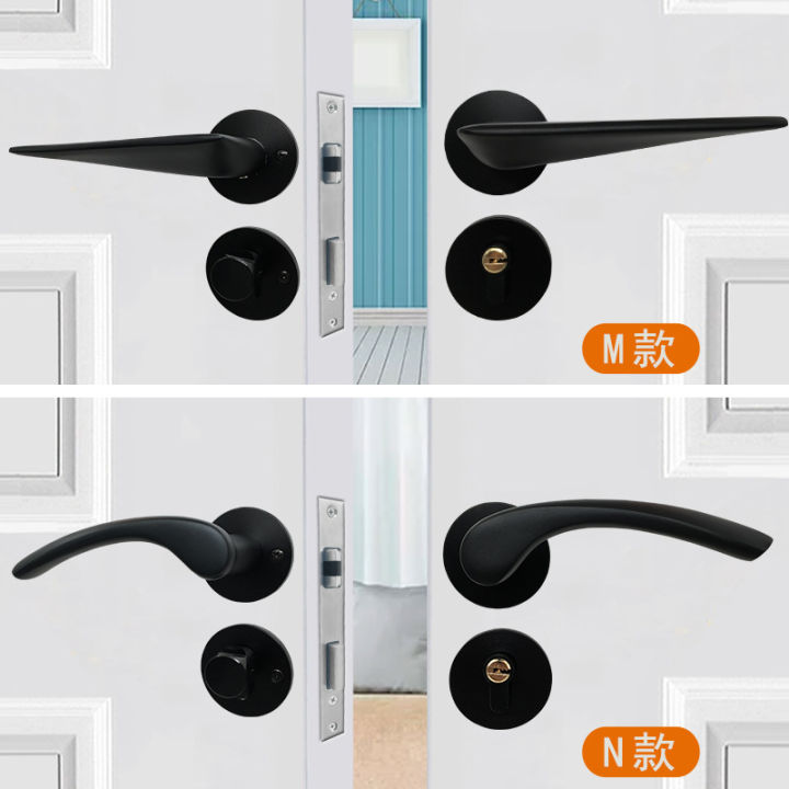 black-door-lock-split-lock-simple-indoor-wooden-door-bedroom-bathroom-door-mute-household-universal-door-handle
