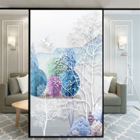 Privacy Windows Film Decorative 3D Color Forest Stained Glass Window Stickers No Glue Static Cling Frosted Window Tint Film