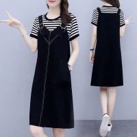 ✒✇▧ Fake Two-piece Stitching Dress Women 2022 New Summer Temperament Color Matching Belt Casual Dresses