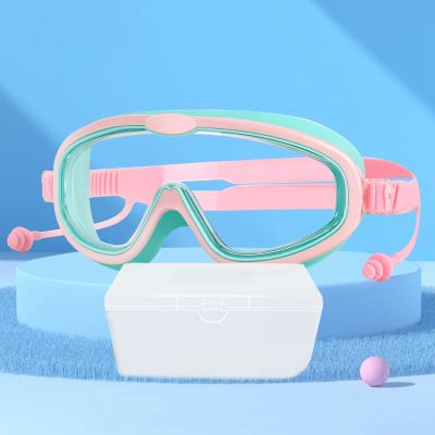 แว่นตาว่ายน้ำแว่นตาว่ายน้ำสำหรับเด็ก4-15ปีกันน้ำป้องกันหมอกป้องกันรังสียูวีแว่นตาว่ายน้ำแบบปรับได้พร้อมที่อุดหู