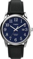 Timex Easy Reader 38mm Leather Strap Watch Black/Silver-Tone/Blue