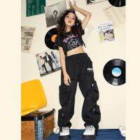 ☄☫ Girls Hip-Hop Dance Attire Big pockets Cargo pants and Vintage Black T-Shirt Jazz Performance Clothing for Girls Dance