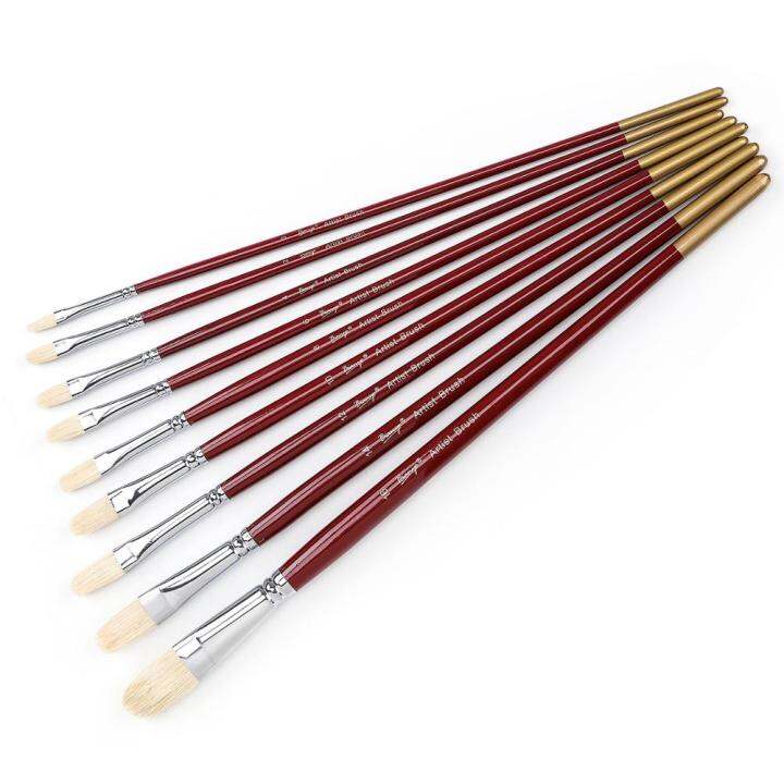 9pcs-artist-filbert-nylon-hair-acrylic-painting-brush-set-long-handle-school-drawing-tool-oil-acrylic-brush-for-art-supplies