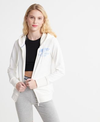 SUPERDRY TRACK &amp; FIELD ZIPHOOD UB - ฮู้ดดี้ เสื้อฮู้ดแบบมีซิป สำหรับผู้หญิง สี Cream