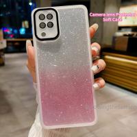 ปลอกสำหรับ Samsung Galaxy A12 4G A22 5G ฝาหลังเคสมือถือกันกระแทกแฟชั่นแบบใสแวววาวสีเงินลายท้องฟ้าดาวป้องกันเลนส์กล้อง