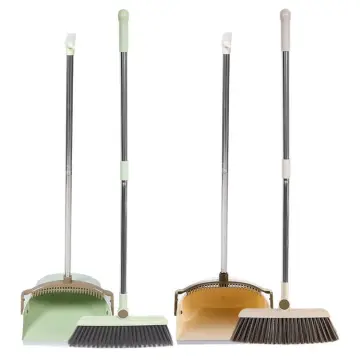 Kelamayi 2021 Upgrade Broom and Dustpan Set, Large Size and Stiff Broom  Dust pan with Long Handle, Upright ,Ideal for Indoor Outdoor Garage Kitchen  Room Office Lobby Use (Green)