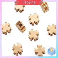 LIAOYING 50Pcs ทองสีทอง ลูกปัดคั่นใบโคลเวอร์สี่ใบ ทองเหลืองเบิ้ล 52.5มม. ลูกปัดโคลเวอร์โลหะ เป็นมิตรกับสิ่งแวดล้อม ลูกปัดรองชุบทอง สาวๆ