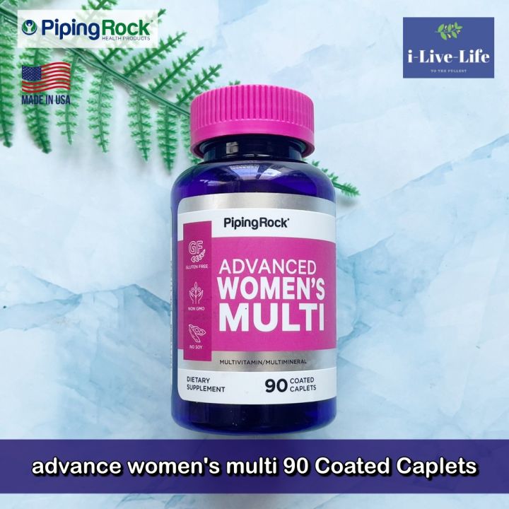 วิตามิน-วิตามินรวม-อาหารเสริม-สำหรับผู้หญิง-สูตรบำรุงโดยเฉพาะ-advanced-womens-multi-90-coated-caplets-pipingrock