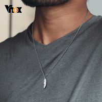 【DT】hot！ Vnox Necklaces for Men WomenStainless Feather Bar Coin PendantUnisex Minimalist Neck Collar