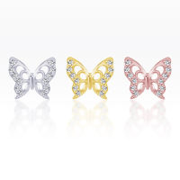 PiercingRoomByJay Butterfly Internal Threaded  CZ Flat Back เงินแท้