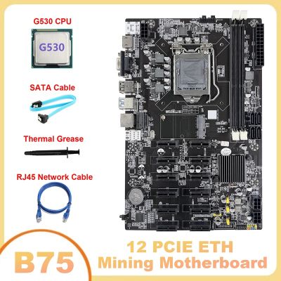 B75 12 PCIE ETH Mining Motherboard LGA1155 Motherboard+G530 CPU+SATA Cable+RJ45 Network Cable+Thermal Grease
