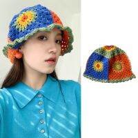 Hand-Knitted Hats in Bright Contrast Colors Fisherman hat Girl Summer Hollowing Out Caps Female Elegant