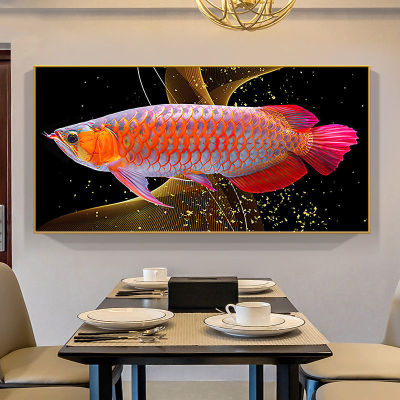 ใหม่ DIY5D ภาพวาดเพชร "Zhaocai Golden Dragon Fish ร้านอาหารภาพวาดเพชร" วงกลมเพชรเย็บปักถักร้อยสติ๊กเกอร์ติดผนัง Home DecorCrafts