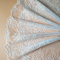 30CM Wide Off White Soft Mesh Embroidered Flower Tulle Lace Fabric for Fringed Trim Party Even Dress Sewing Accessories African Pipe Fittings Accessor