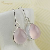 Vinregem 100 925 Sterling Silver Water Drop Rose Quartz Gemstone Wedding Engagement Romantic Earrings For Women Fine Jewelry